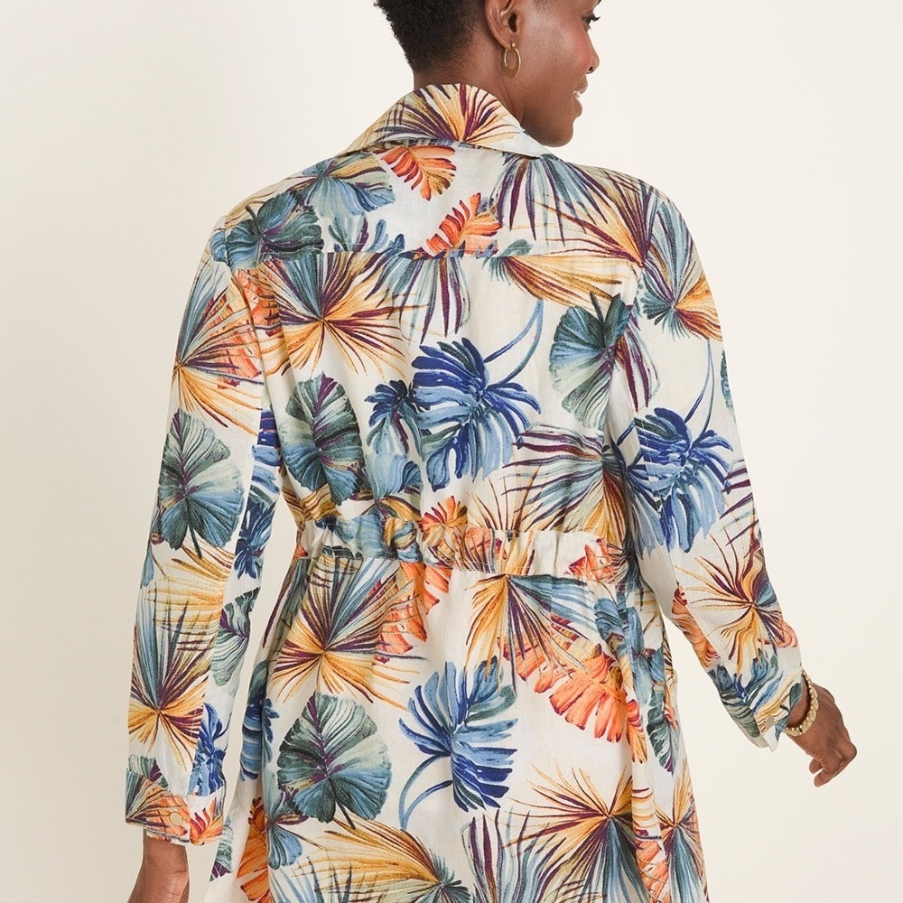 Chicos Linen Palm Print Utility Jacket 3P 16 18 Tropical Lightweight - Picture 2 of 11